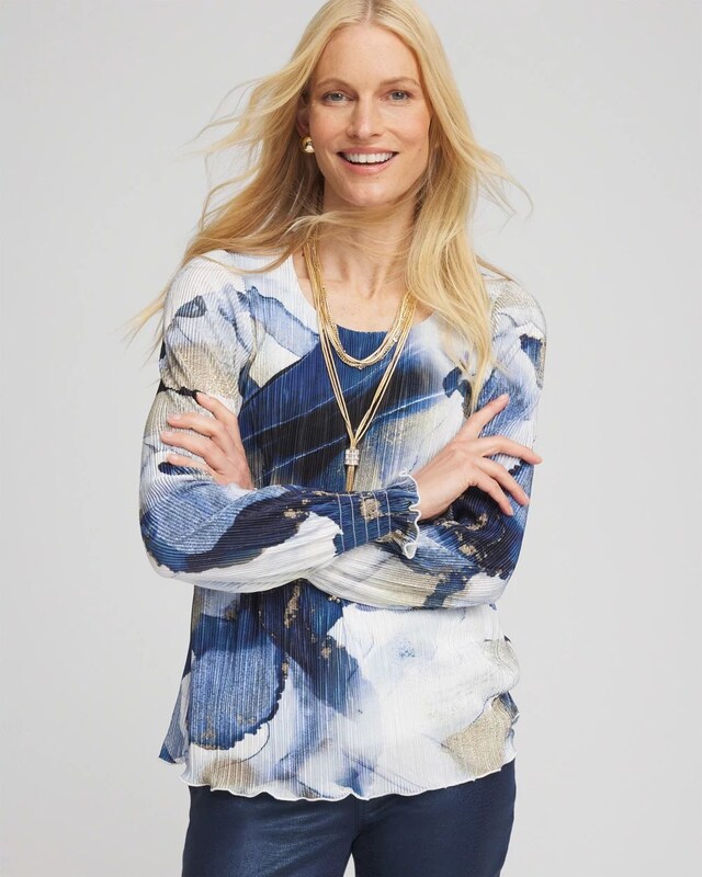 Foil Ocean Print Crinkle Top - image 1